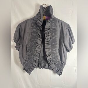Charcoal Grey Short Sleeve Puff Sleeve Ruffled Romantic  Goth Bolero Size 3X